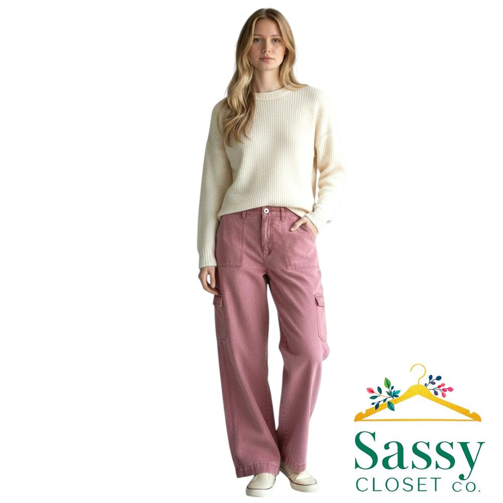 TALBOTS Dusty Pink Utility Pants 16 Elastic Waist Cargo Denim Ankle EUC